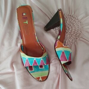 Vintage Colorful Geometric Women's Heeled Sandals Size 8.5